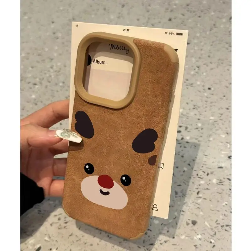 Christmas Reindeer Phone Case for IPhone 16 15 ProMax 11 12 13 14 15 Pro 16Plus 11Pro Soft Premium Sheepskin Silicone Back Cover