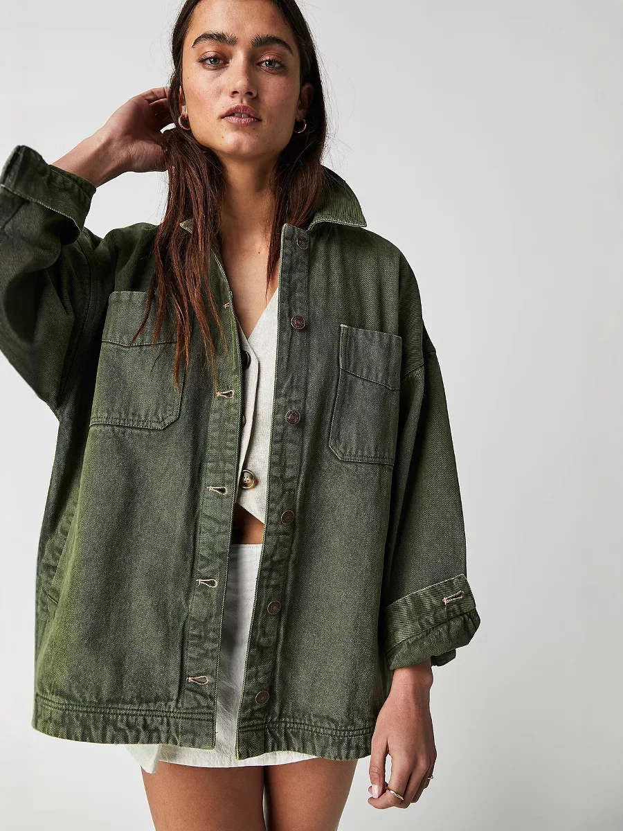 Women's Casual Versatile Denim Coat with Pockets And Side Split for Spring/Autumn 2026