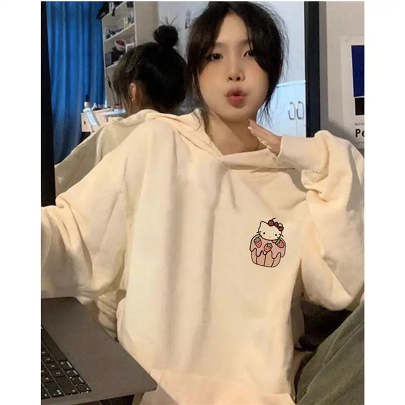 Y2K レディース スウェットシャツ かわいい キティ猫柄 パーカー レディース 韓国風 秋冬新作 暖かい ゆったりトップス