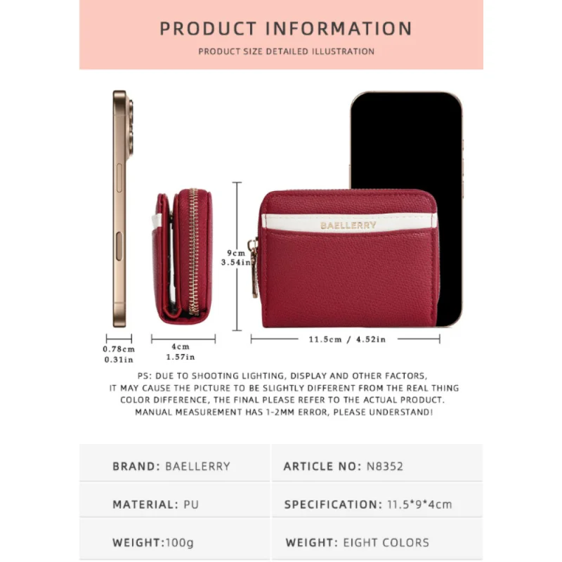 New Women'S Short Wallet, Fashion Bifold Zipper Multifunction Money Clip, Simple Color Contrast Multi-Slot Card Case, Coin Purse