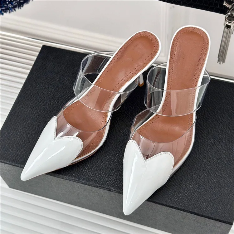 

Transparent PVC Sandals Fairy-Style Stiletto Heart-Shaped High-Heels Sexy Pointed Toe Women Slippers Sandalias Mujer