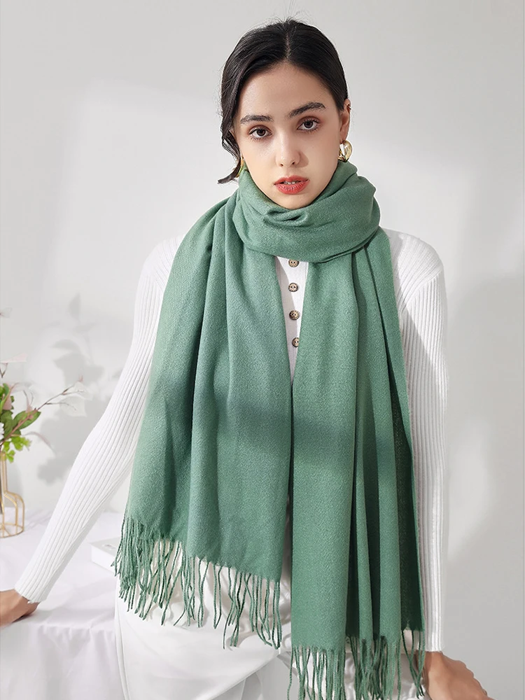 Imitation Cashmere Women Winter Scarf Basic Solid Tassel Wrap Shawl Femme Bandana Stoles Bufandas Foulard Hijab Femme Musulman