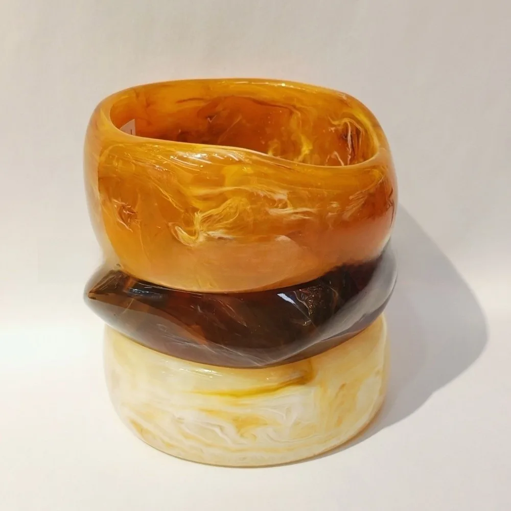 3/4 Pcs New Punk Irregular Resin Bracelet Wide Marbling Exaggerated Chunky Bangles Geometric Thickened Cuff Bracelet Set Women