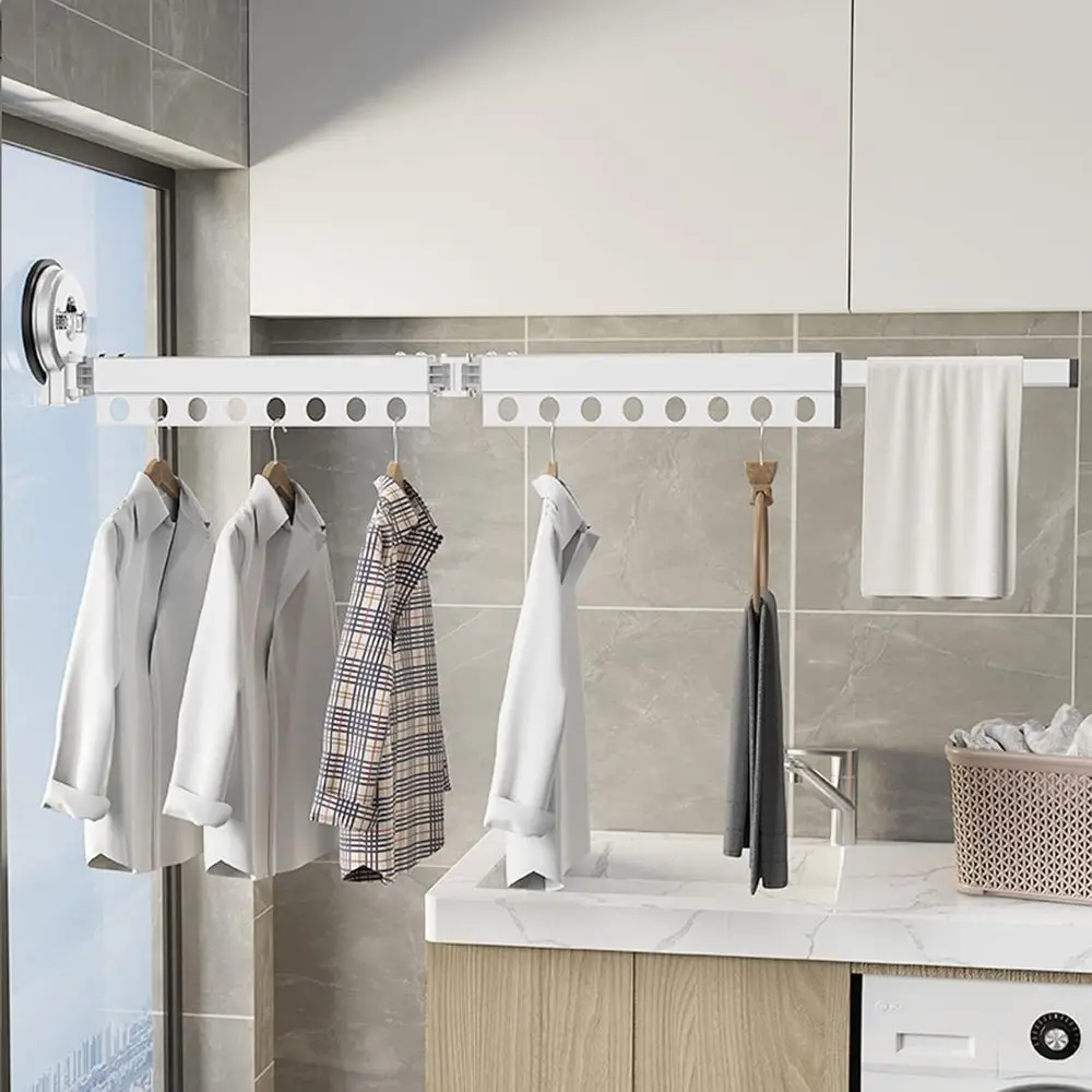 

Space-Saving Wall-Mounted Clothes Dryer with Suction Cups and Towel Bar, Portable Airer for Efficient Indoor Laundry Drying, Bla