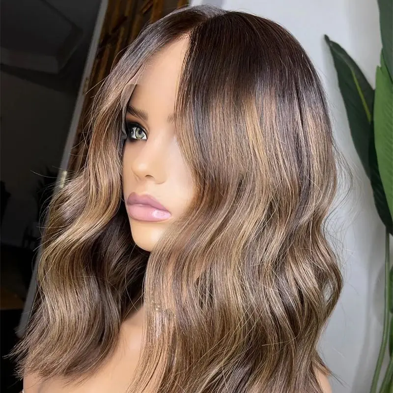 

Swiss Lace Front Long Body Wave Wavy Hair Highlight Brown Blonde Lace Frontal Synthetic Wigs Heat Resistant Wave Bob Party Wigs