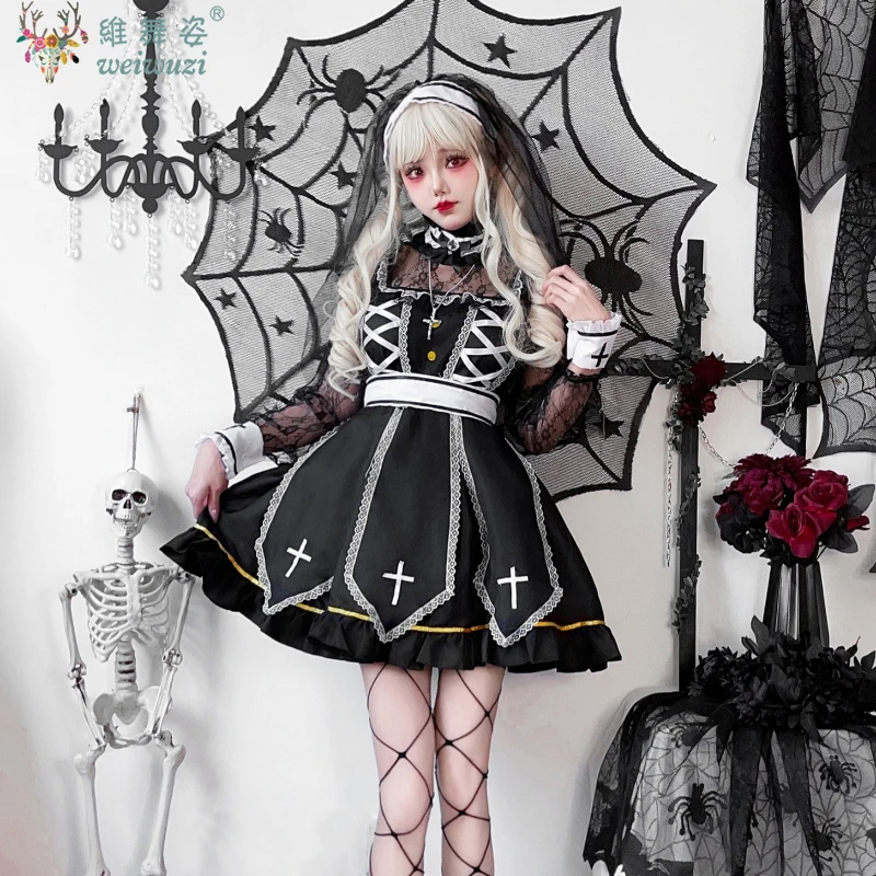 

Halloween Costume Adult Women Horror Nun Witch Princess Goddess Cosplay Costume Sexy Gothic Darkness Lolita Dress Vampire Queen