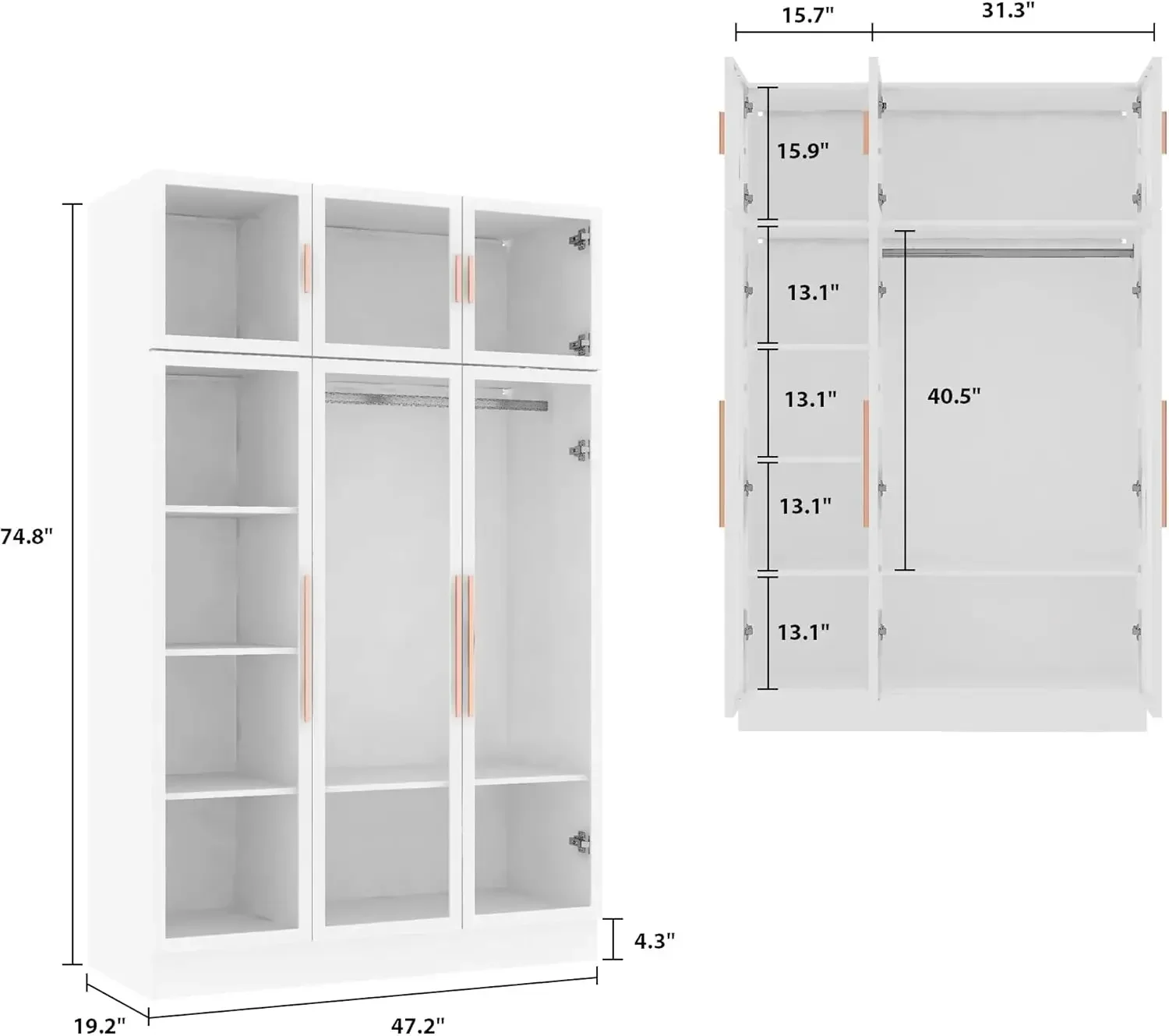 Bookcase Bookshelf with LED Lights, 5-Tier Shelves and 6 Glass Doors, 47.2