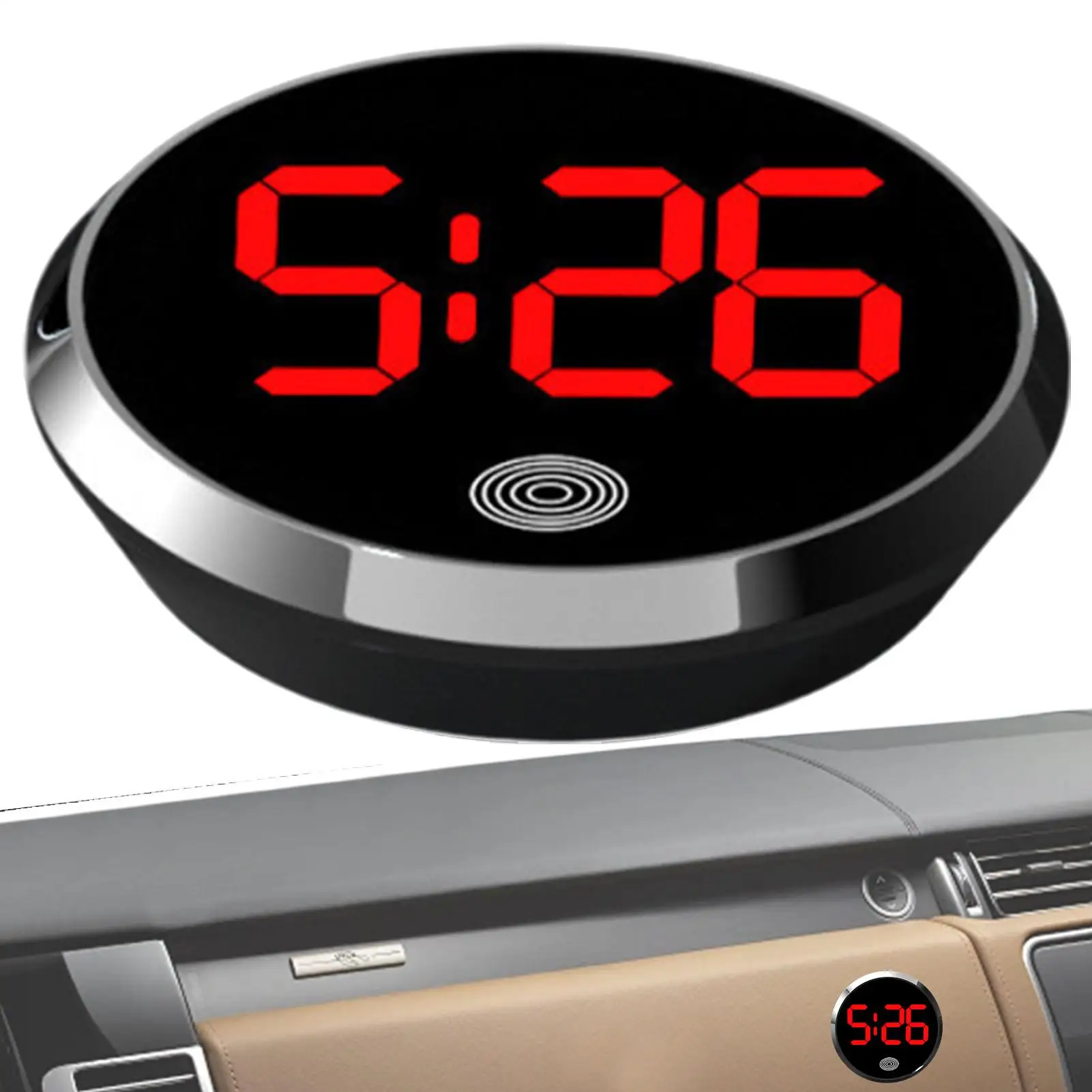 Mini relógio digital para carro redondo automotivo relógio digital led display luminoso relógio automotivo para viagem de estrada longa
