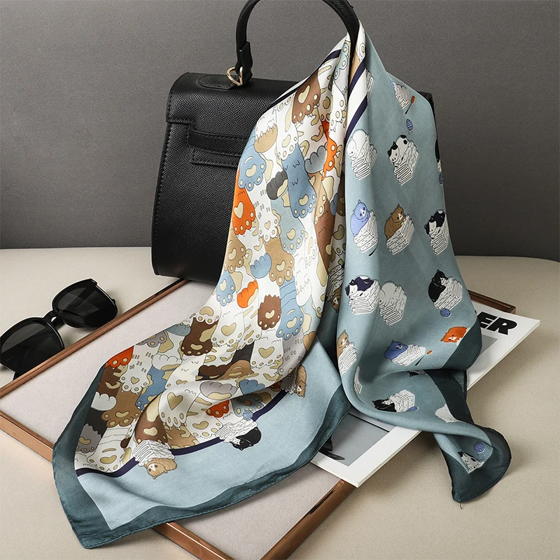 2023 Luxury 70cm Silk Square Scarf Women Print Satin Neck Tie Female Hair Wrisr4t Bandana Headkerchief Shawl Wrap Hijab Echarpe