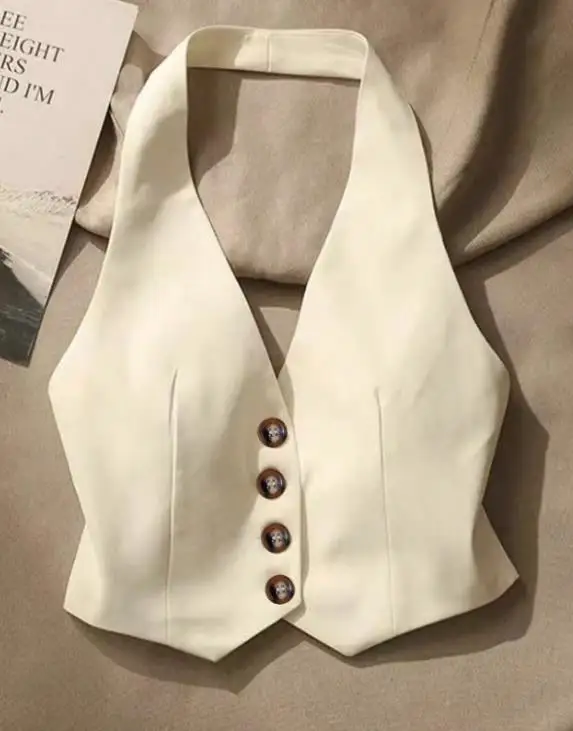 

Women's Vest Summer White Hanging Neck Camisole Vest Inner and Outer Sexy Back Slim Fit Short Vest for Women