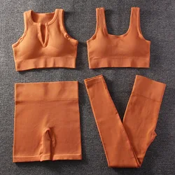Seamless Sport Set Women Two Pieces Crop top Bra Leggings Shorts Yoga Set Sportsuit Wear Workout Outfit Fitness Gym Clothes 4pcs