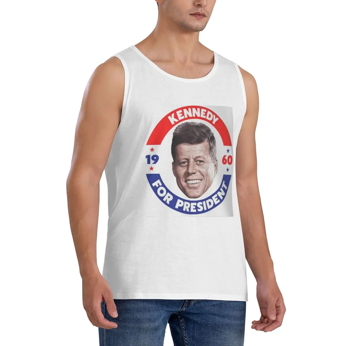 100% Cotton John F Kennedy For President Vote In 1960 Sleeveless T-Shirt Men Workout Sports Clothing Tops Men's Crew Neck Vest