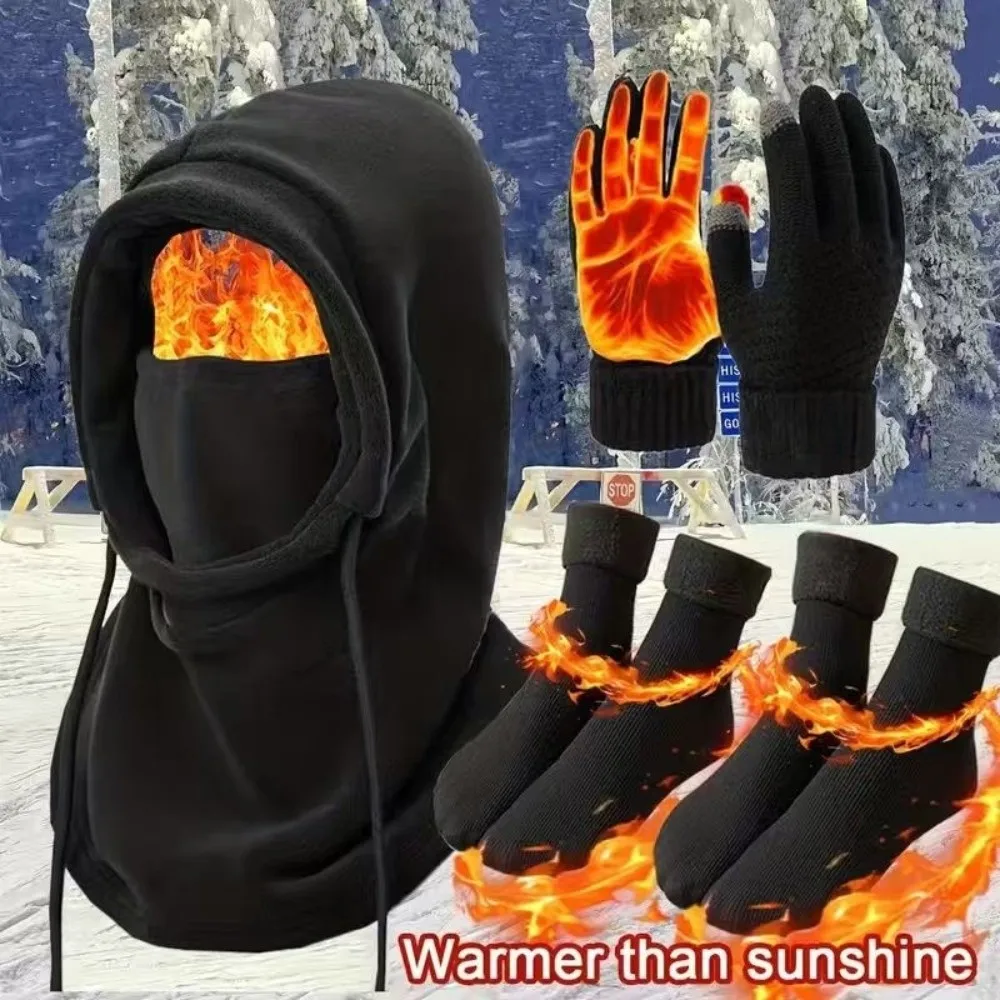 Windproof Winter Hat Gloves Socks Set Head Cover Thickened Warm Ski Hat Cold Proof Face Protection Integrated Face Warm Hat