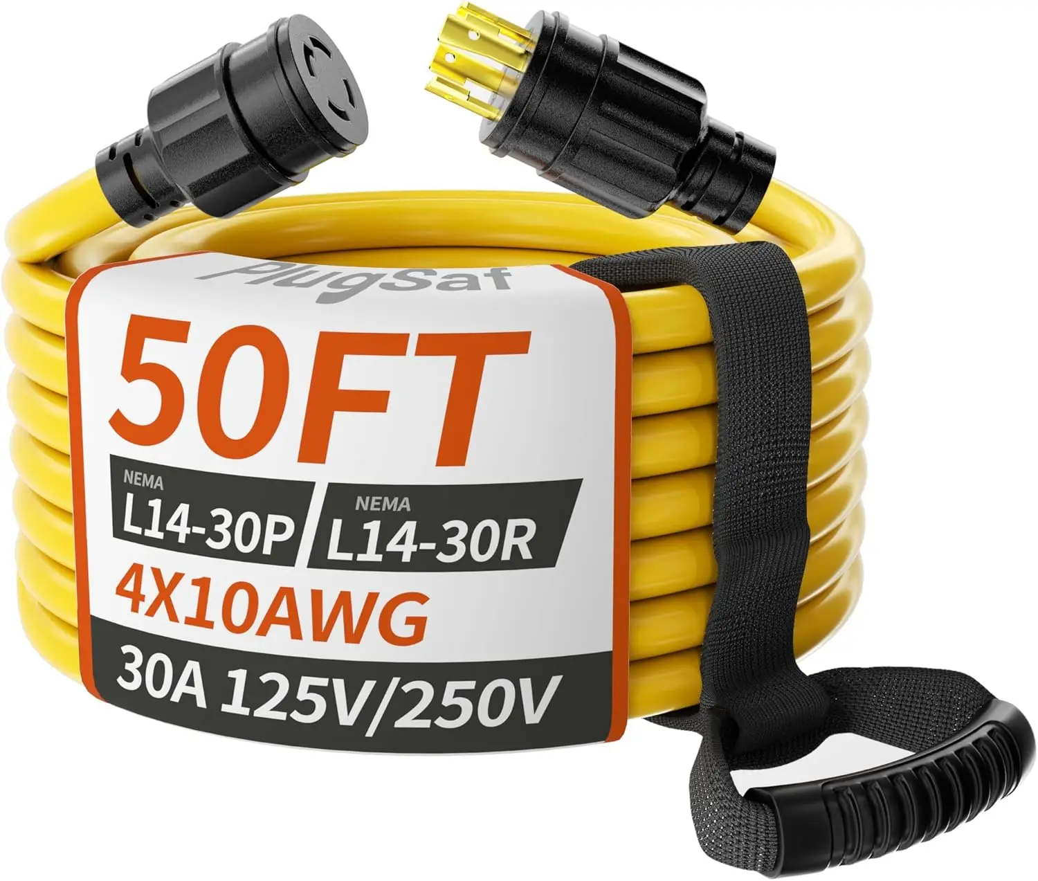 50FT 30 Amp Generator Extension Cord 4 Prong, NEMA L14-30P/L14-30R 10 Gauge STW 125/250V Twist Lock Cord  Yellow ETL Listed