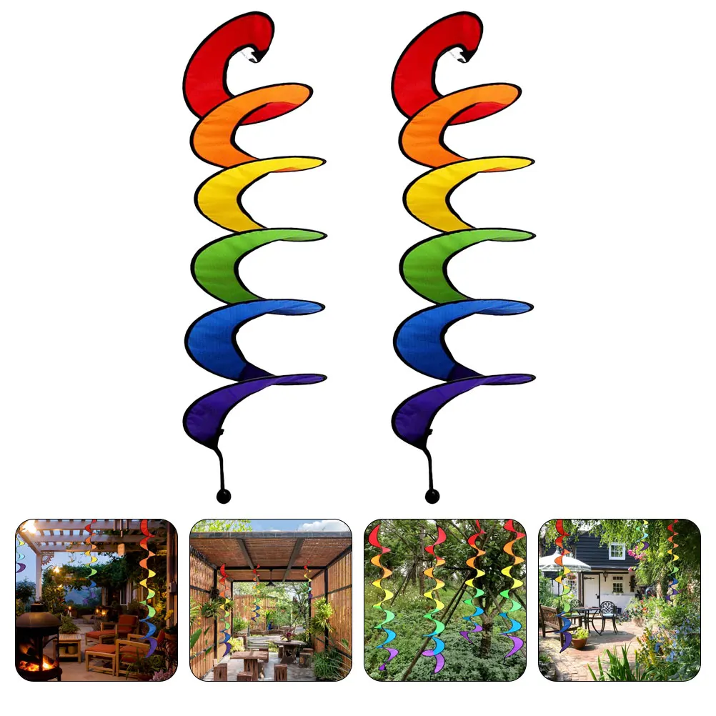 

2pcs Rainbow Wheel Rotating Garden Decor Hummingbird Spinner Outdoor Lawn Ornament Spiral Pendant Catcher Polyester