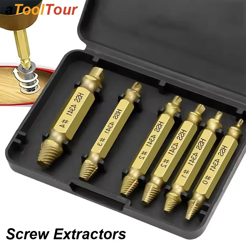 

6pc HSS Extractor Double Head Screw Slide Tooth Removal Screwdriver Screwdriver Bit Broken Wire Tool Set