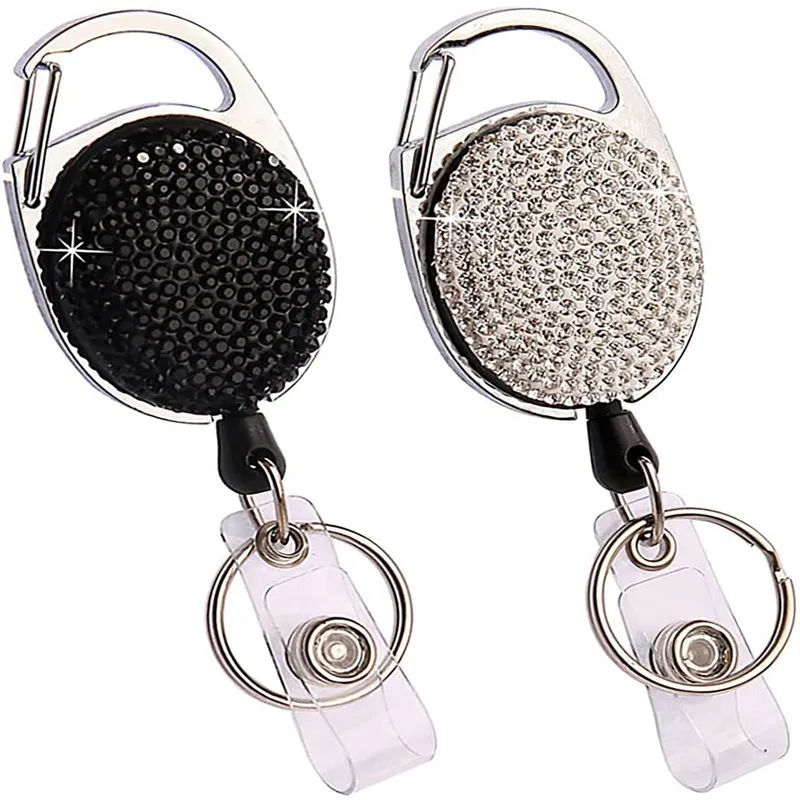 3 Pack Retractable Badge Reels Holder Anti Lost Bling Rhinestones Yoyo Keychain for Office Worker Doctor Nurse Name Tag Clip