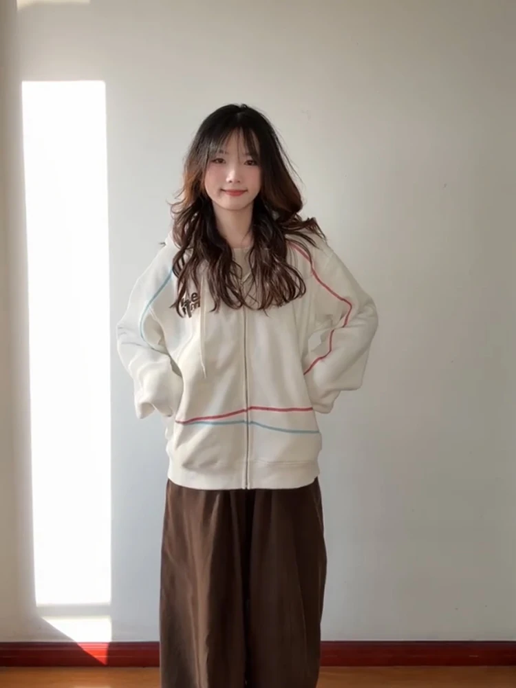 American sle thiened fce com capuz aberto cardigan feminino outono inverno zíper jaet casual confortável solto ajuste camisola