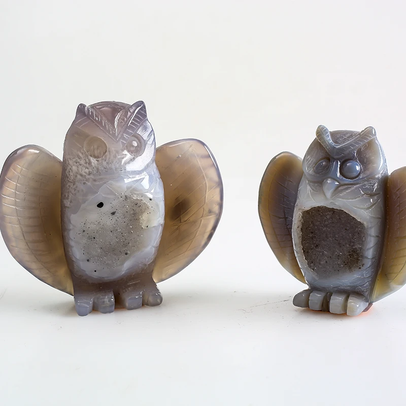 Folk Crafts Natural Crystal Animal Agate Druze Owl Healing Crystal Feng Shui