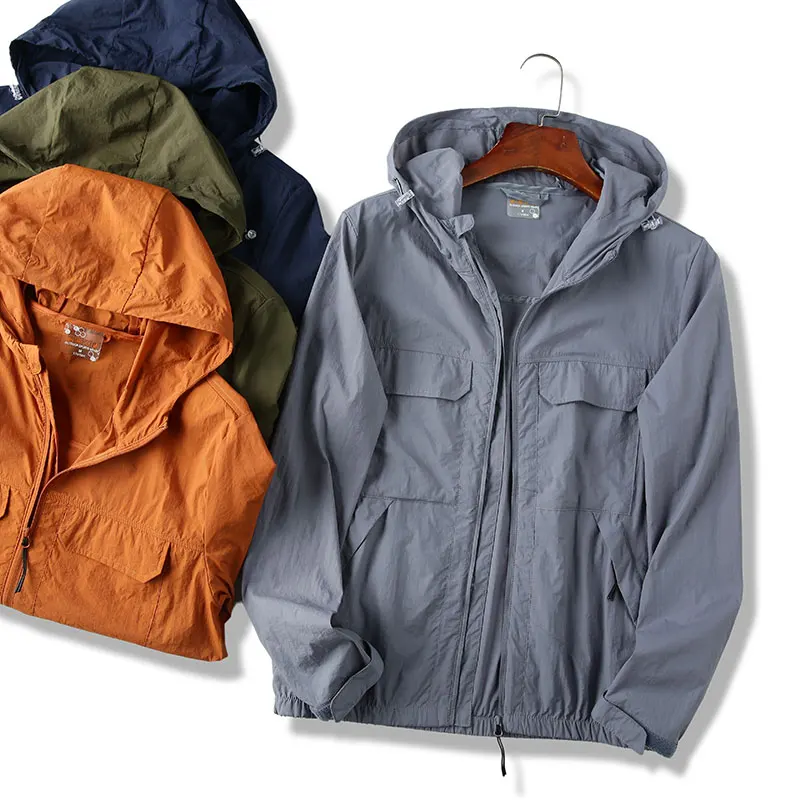

Lightweight Outdoor Casual Hooded Jaet for Men Summer Thin Faion Urban Sle UV Protection Breathable Trendy Streetwear