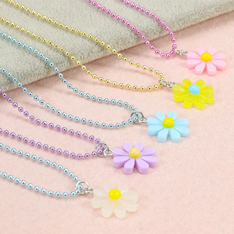 Creative Daisy Series Necklace Ring Set Children's Delicate Ring Pendant Girl Birthday Gift Wedding Party Jewellery Supplies