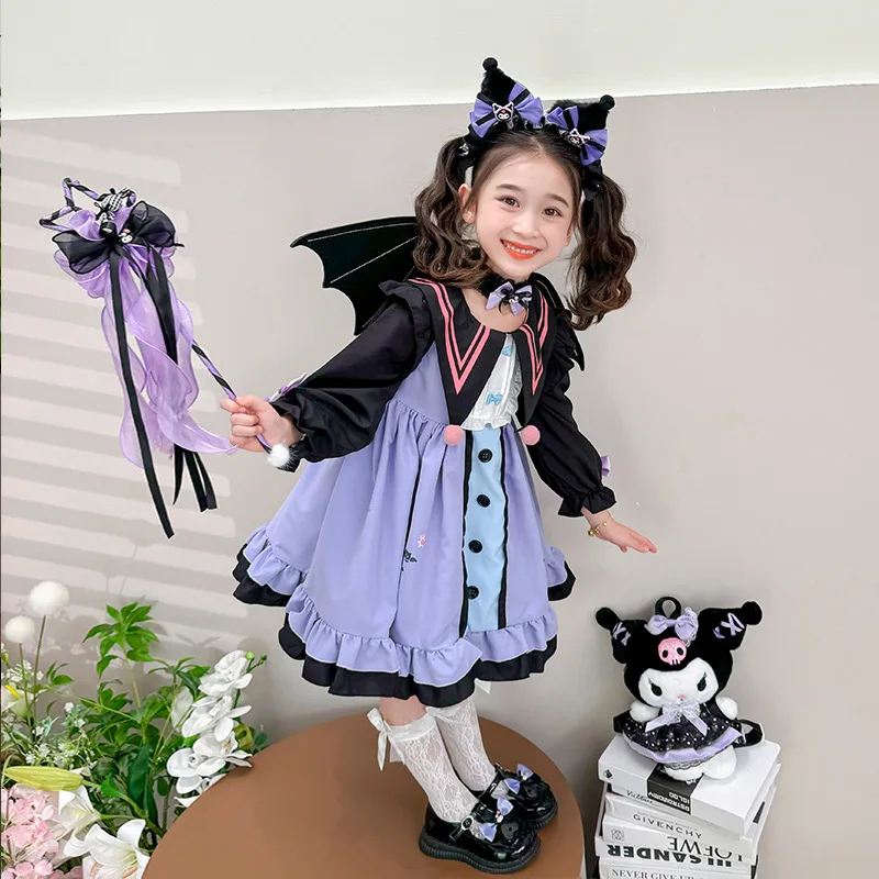 Kawaii Mädchen Kuromi Lolita Kleid Cartoon Sanrioed Kinder süße Prinzessin Rock niedlichen Cosplay Kostüm Mädchen Geburtstags feier Rock Geschenk