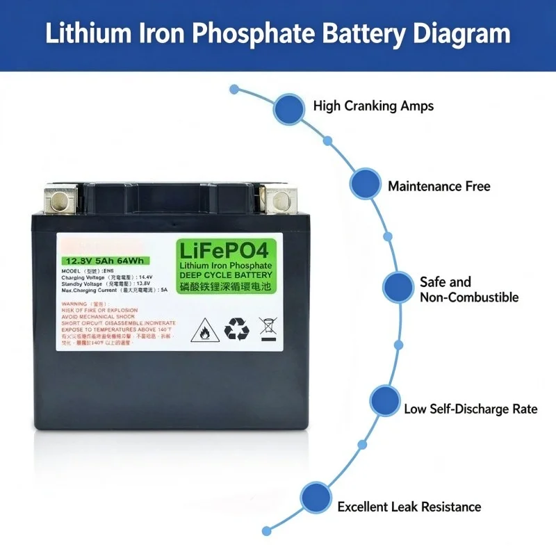 12V LiFePO4 Motorcycle Starter Battery, Cold Resistant Lithium Iron Phosphate, 5Ah 7Ah 9Ah Optional