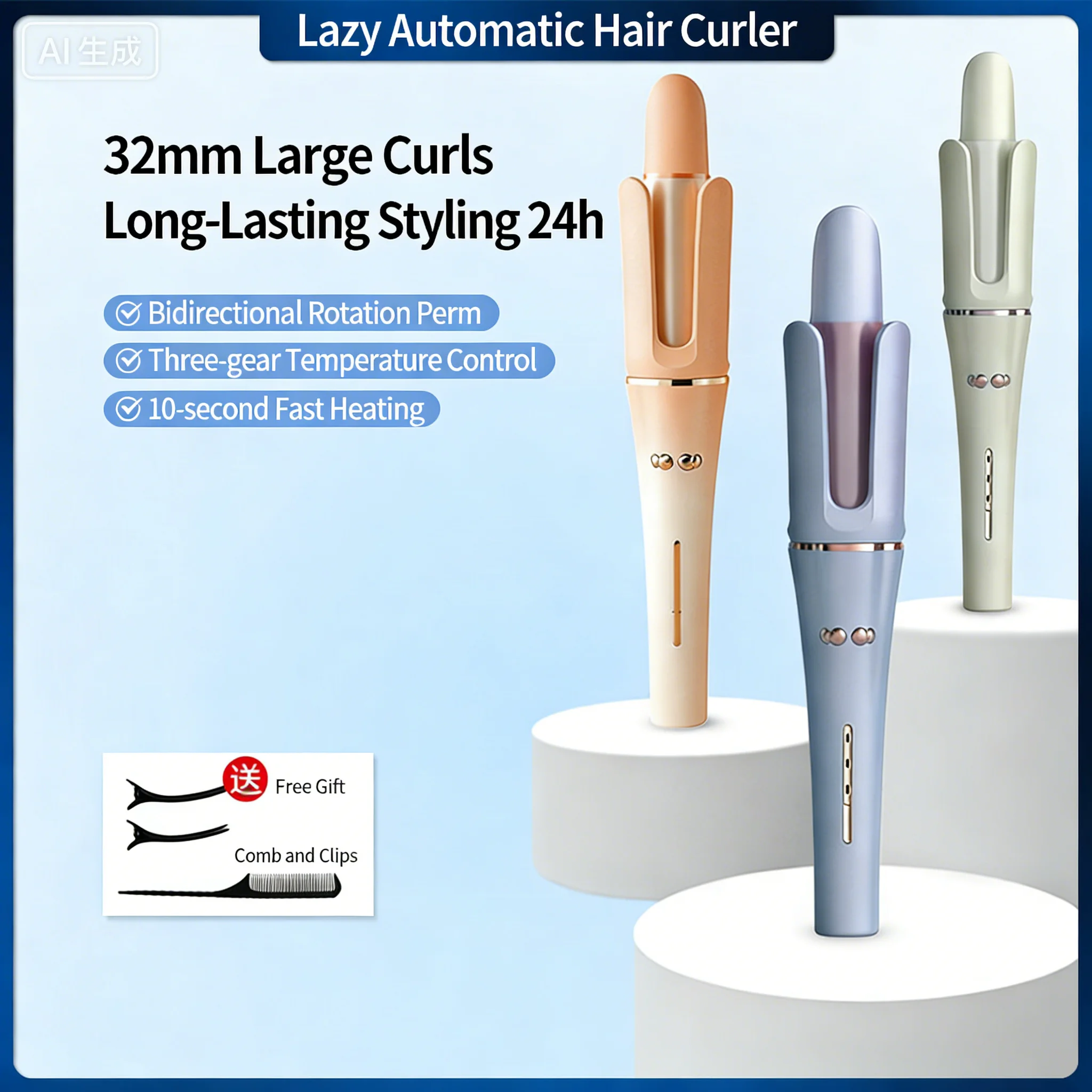 Automatic Hair Curler 32MM Auto Rotating Hair Roller Professional Curling Iron Curling Wand Hair Waver Hairdressing Tool
