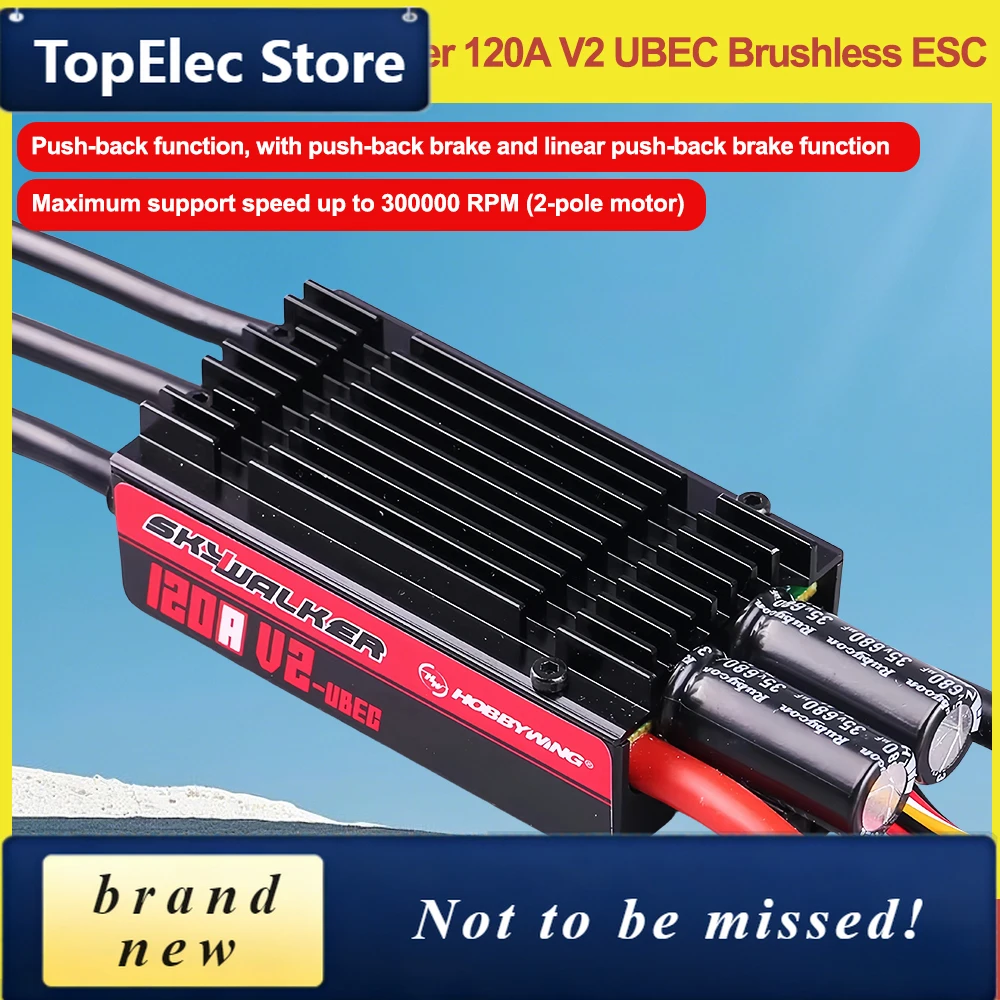 TopElec Hobbywing 120A V2 UBEC SkyWalkerBrushless ESC with Backpropulsion Adopting a 32-bit control core, operating at a frequen