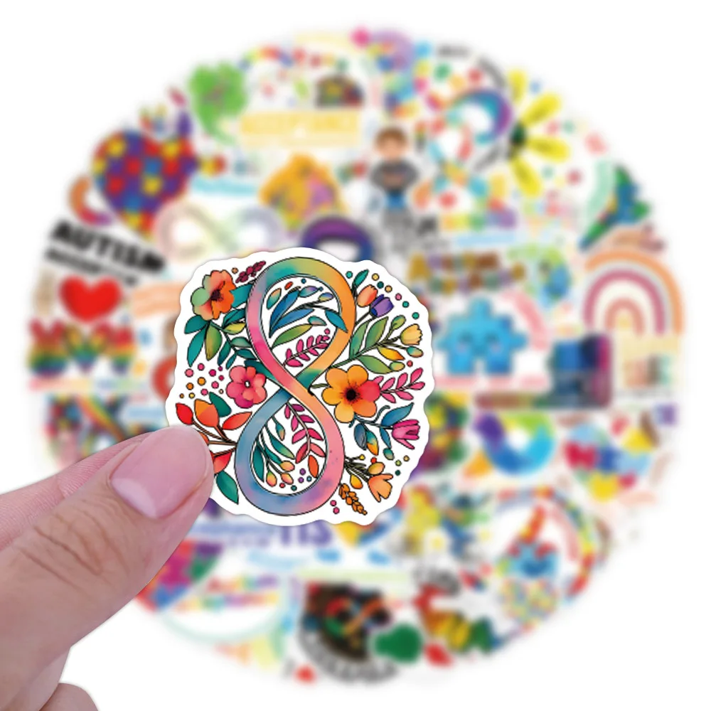 

10/55PCS New Accept Autism Graffiti Stickers Care for People with Autism Warm Cozy Cartoon Decal Laptop Phone Guitar Kid Toys
