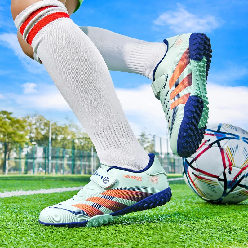 Sepatu Latihan Sepak Bola Pink Super Star Fashion untuk Anak-anak, Sepatu Futsal Profesional Indoor dengan Perekat Hook-loop untuk Anak