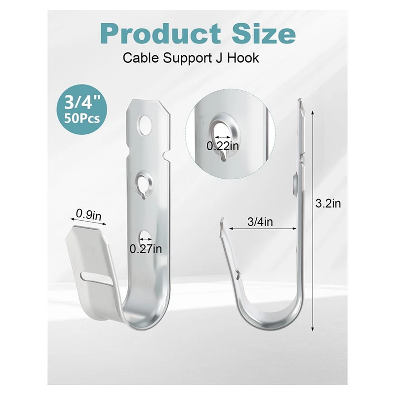 AT21-J-haaksteunkabel 50 stuks, 3/4 inch voor muur voor ophangen van montage gegalvaniseerde haken