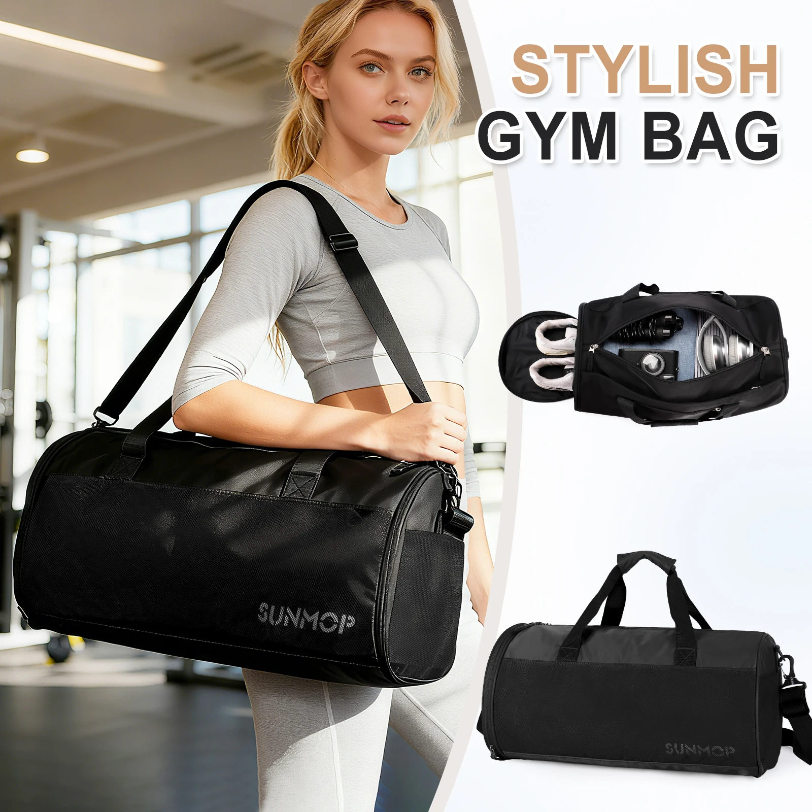 Likros Bolsa de gimnasio deportiva Bolsa de viaje con compartimento para zapatos para hombres y mujeres Bolsa de lona plegable liviana de 40 litros Bolsa de entrenamiento