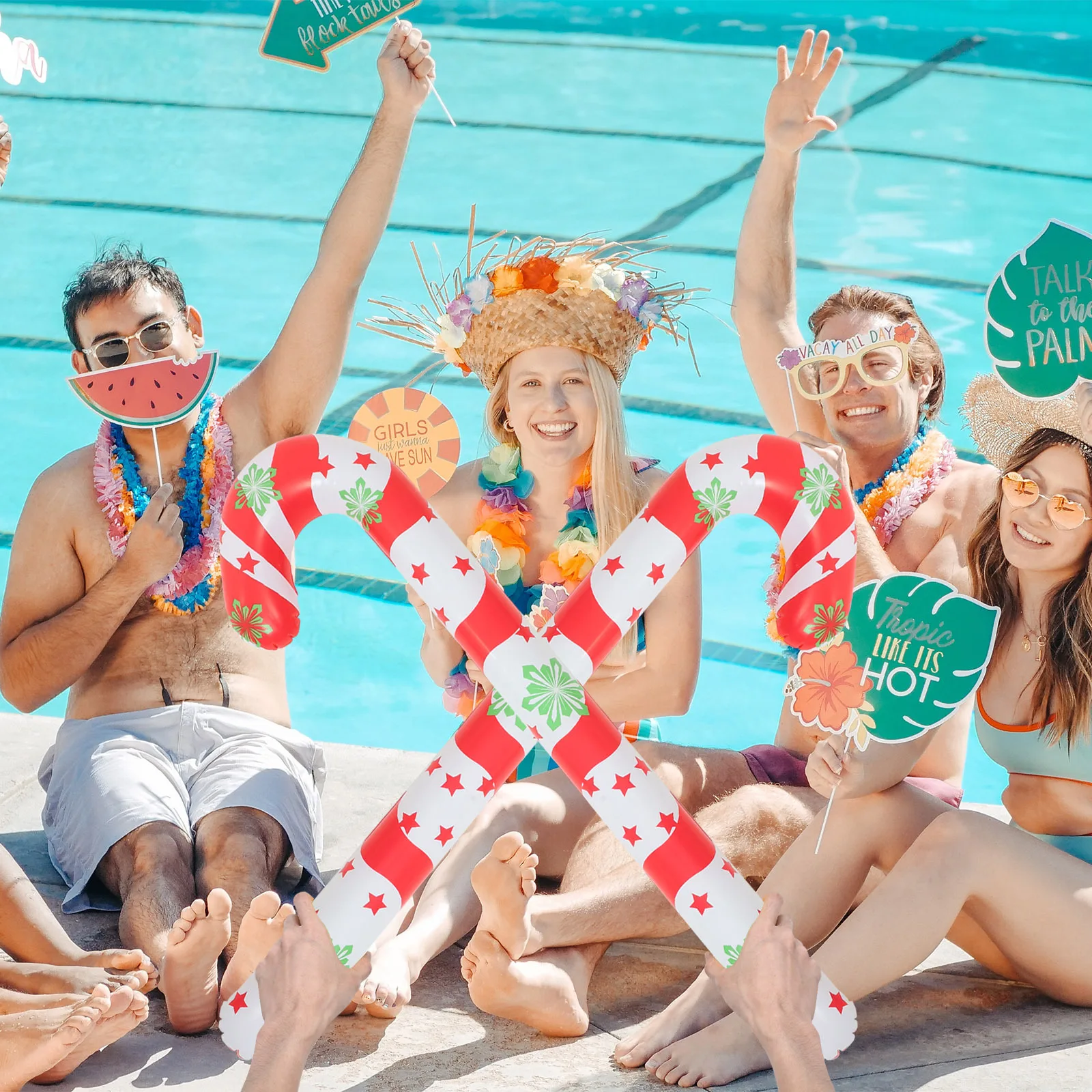 

5 Pcs Inflatable Candy Decorations Christmas Creative Canes Balloons Pvc Holiday