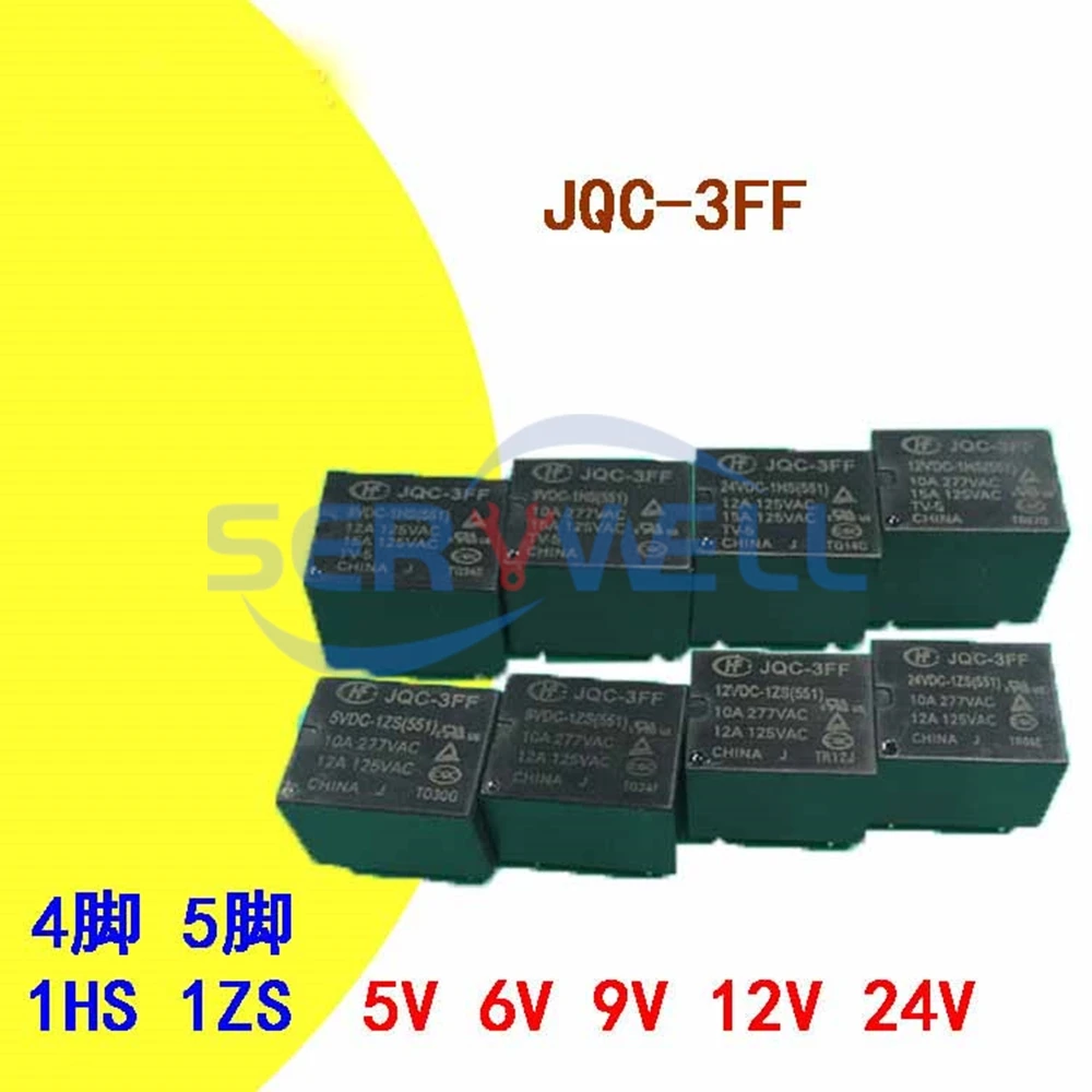 10pcs JQC-3FF(T73) 1HS 1ZS 4Pin 5Pin 10A 277VAC 12A 125VAC Contact Power Relay DC 5V/9V/12V/24V/48V Coil