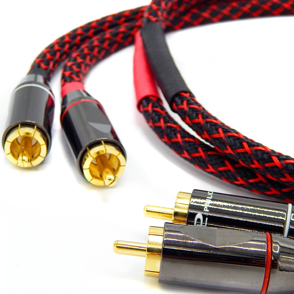 Audio RCA Cable HIFI Gold-Plating Plug Connector 4N OFC Copper Wire AMP TV CD Player Lotus Socket shielding core signal Wires