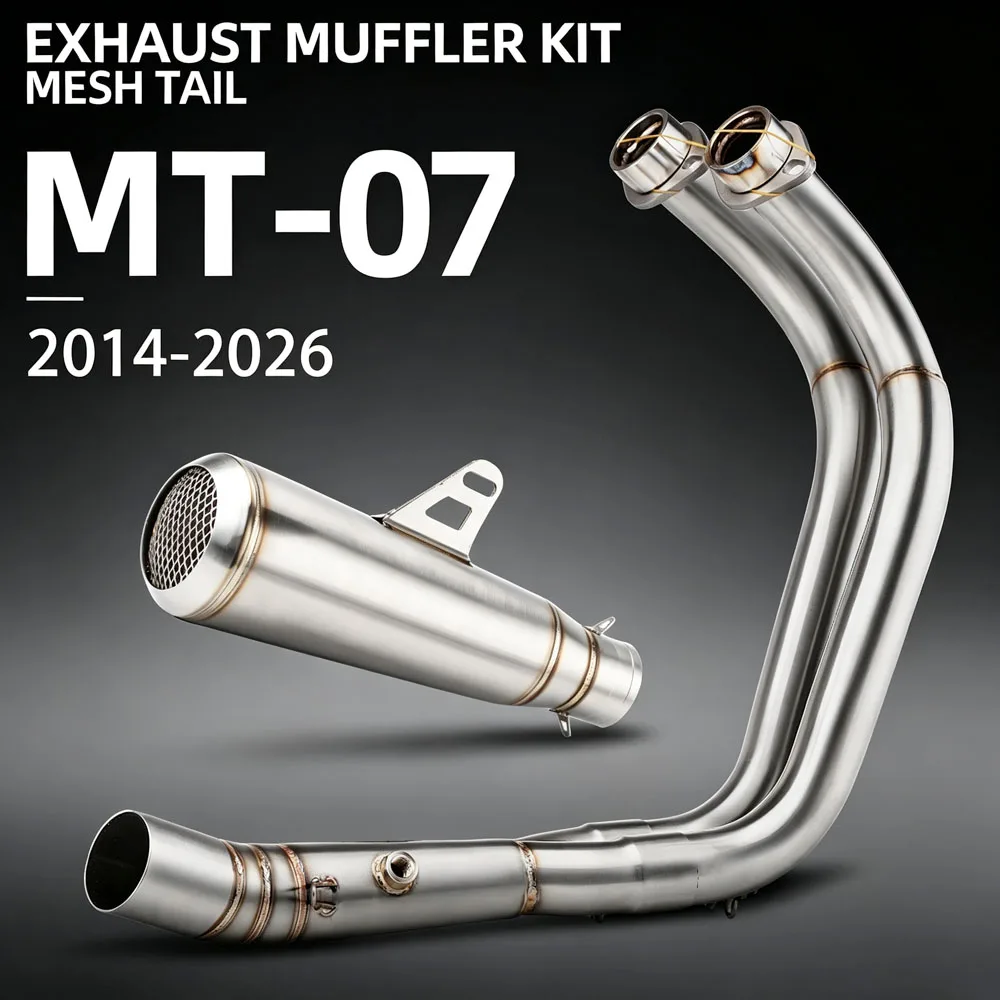 Motorcycle Full Exhaust System Kit Front Manifold Muffler With Net Port For Yamaha YZF-R7 MT07 FZ07 XSR700 Tracer700/GT 2014-26