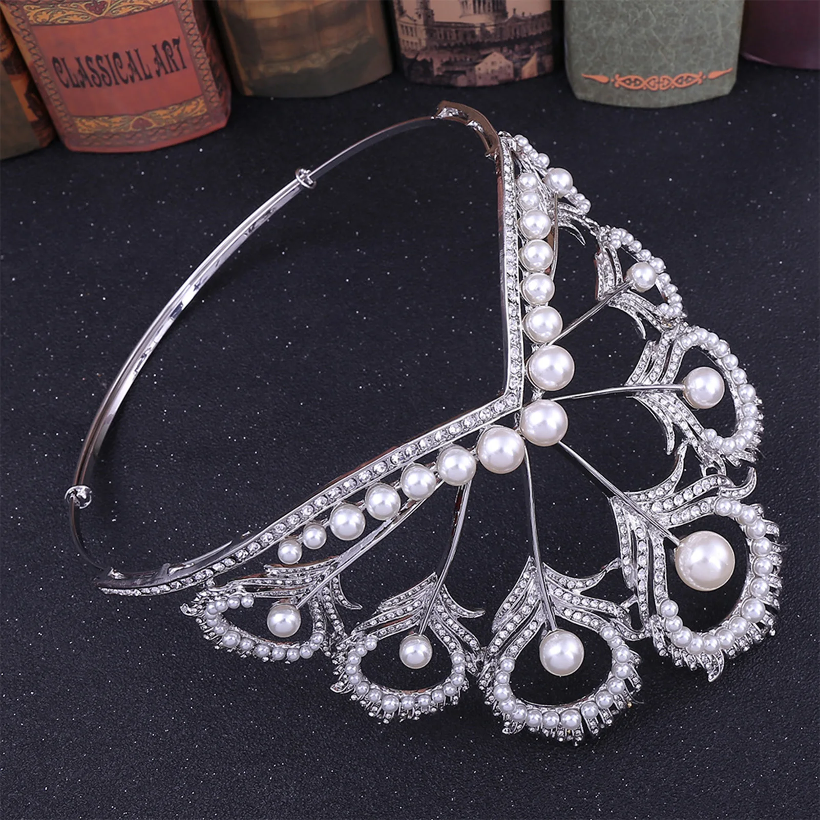 Pearl Rhinestone Crystal Crown Silver Faux Pearl Rhinestone Crown Headband for Wedding Hair Accessories