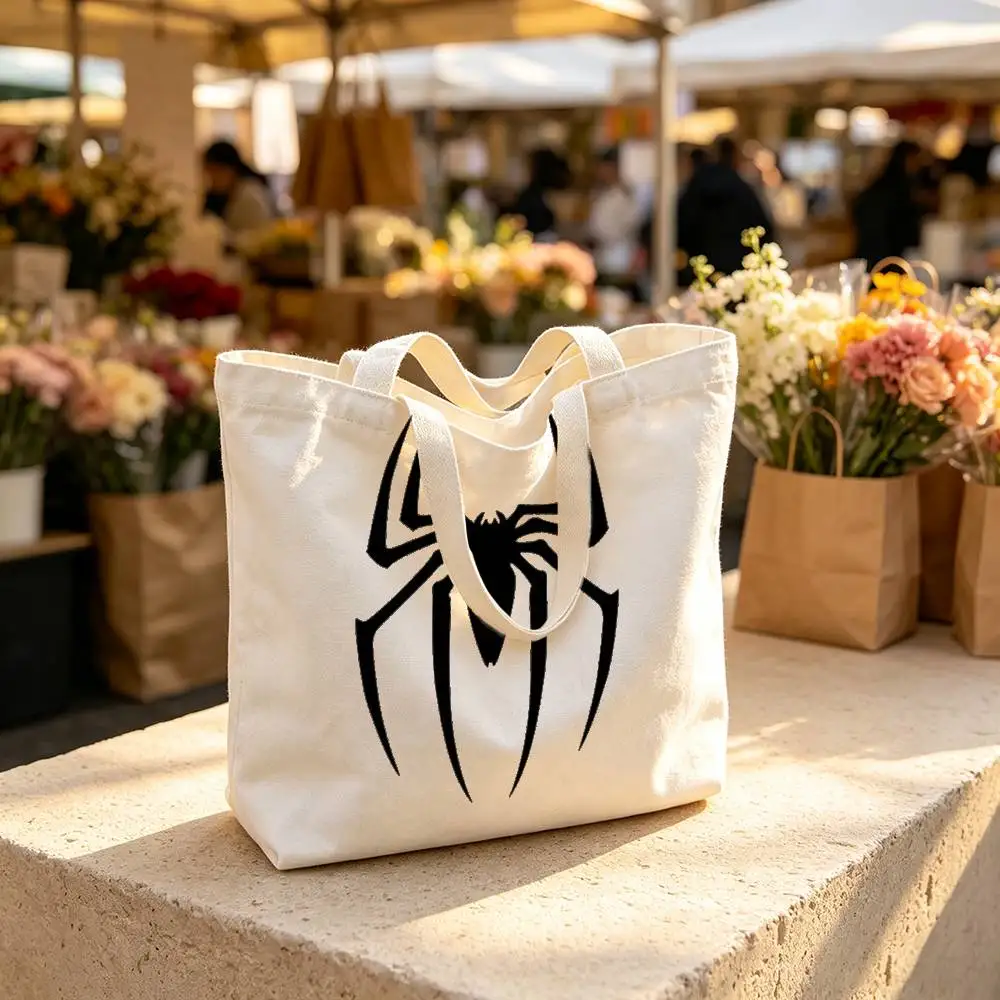 Bat Spider Pattern Print Bag Eco Shopper Cotton Jute Bag Reusable Bag Foldable Reusable Sac Tissu