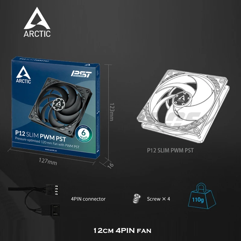 ARCTIC P12 SLIM PWM PST 12015 Case Cooling Fan 120mm for CPU PC Cabinet 12cm Ultra-thin 15mm Fan Cooler PWM Temperature Control