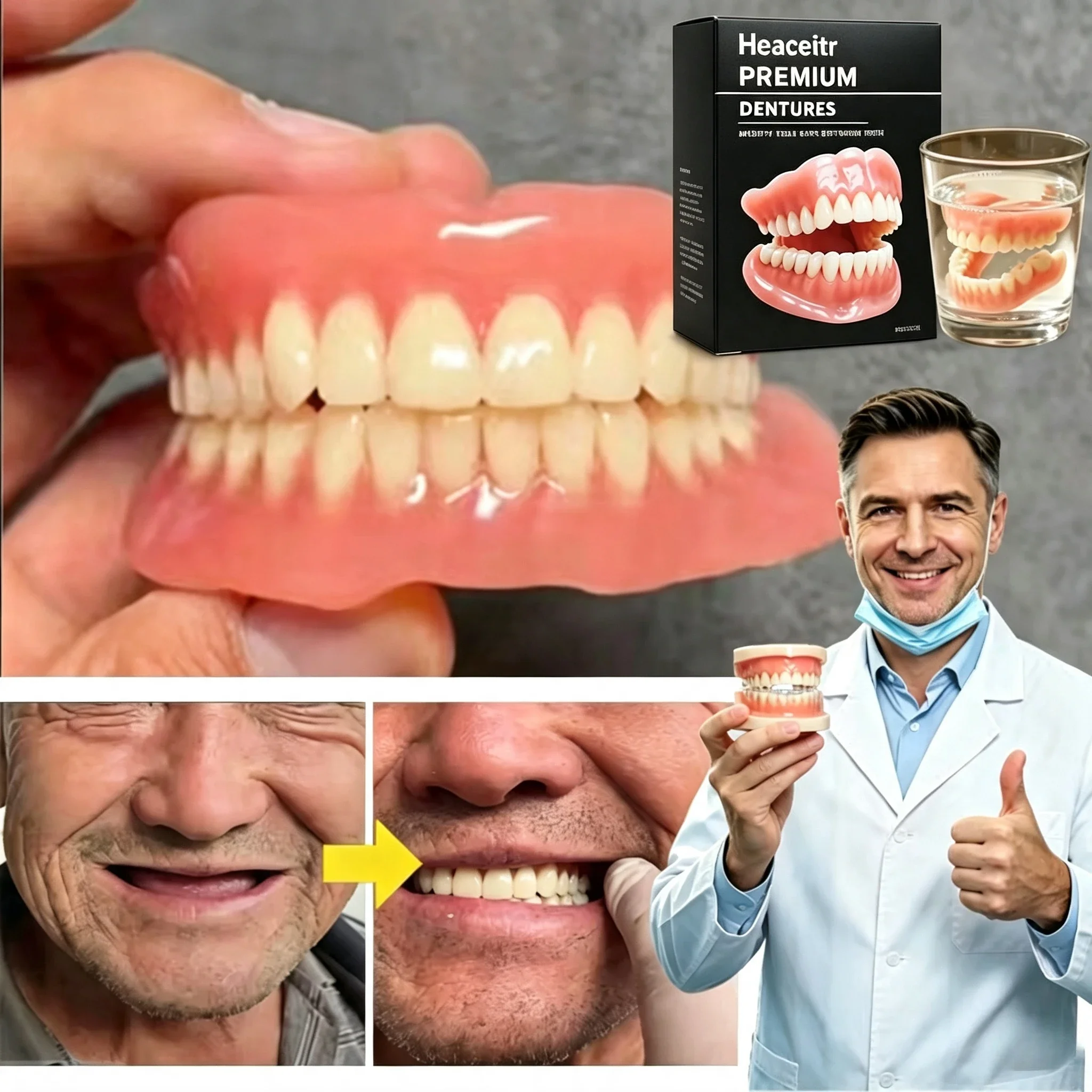 Slim Comfortable Custom Fit Dentures Boil to Shape Fits All Arch Sizes Reliable for Daily Meal Drink