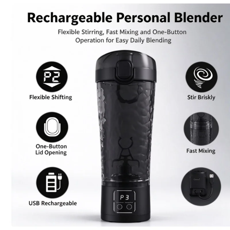 Stocking Stuffers Christmas Gift 3 Speed Automatic Electric Shaker Bottle Portable Auto Mixing Cup Protein Coffee Milkshake