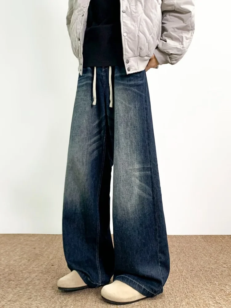 

Retro American Straight Leg Men's Jeans Deep Blue Loose Fit Autumn Winter Faionable Wear Resistant Water Waed Sle