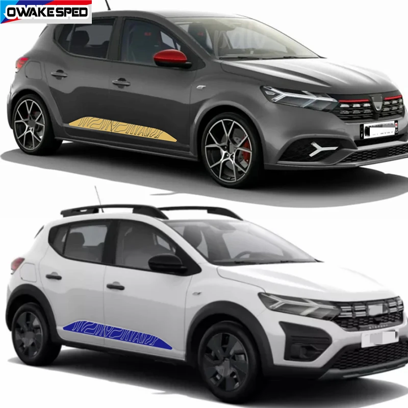 2pcs Racing Sport Stripes For Dacia Sandero 3 Stepway MK3 2020-26 Car Body Door Side Decor Sticker Carbon Fiber DIY Vinyl Decal
