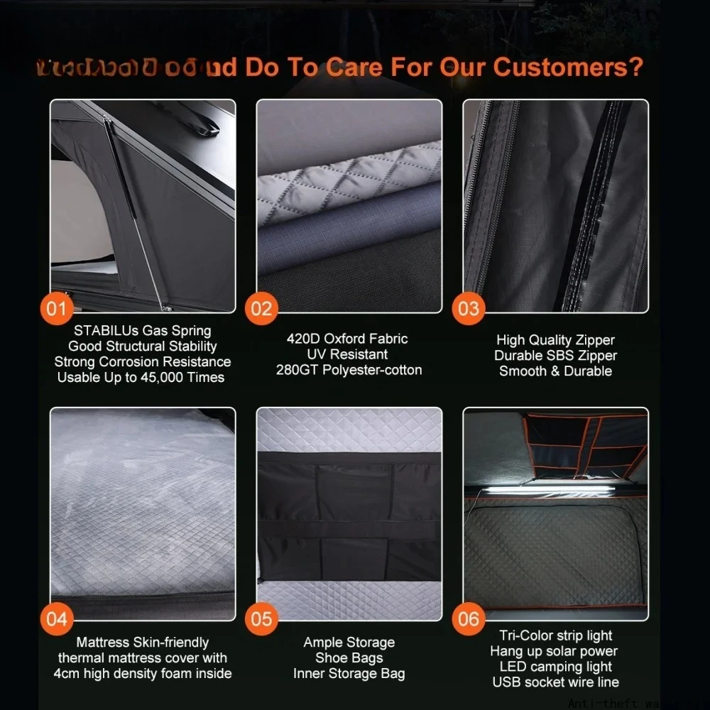 2026 Hot Aluminum Rooftop Hard  Car Roof Boxes Camping Tent for Car Aluminium Hard Roof Top Tent