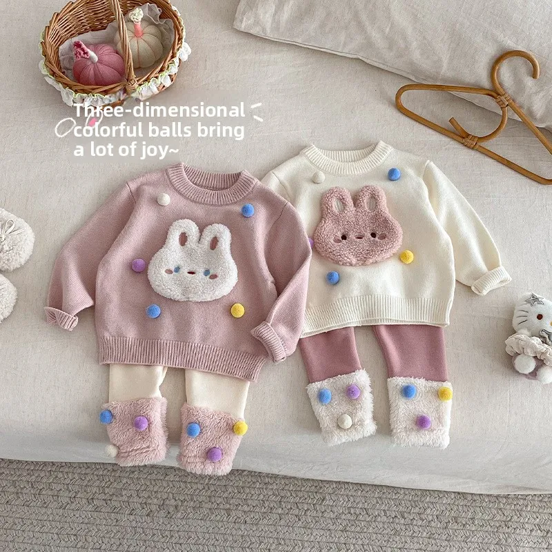 

Girls' Korean Version Leggings 2025 New Winter Baby Style Spliced Wool Ball Pants, Children's Thick Winter Clothing