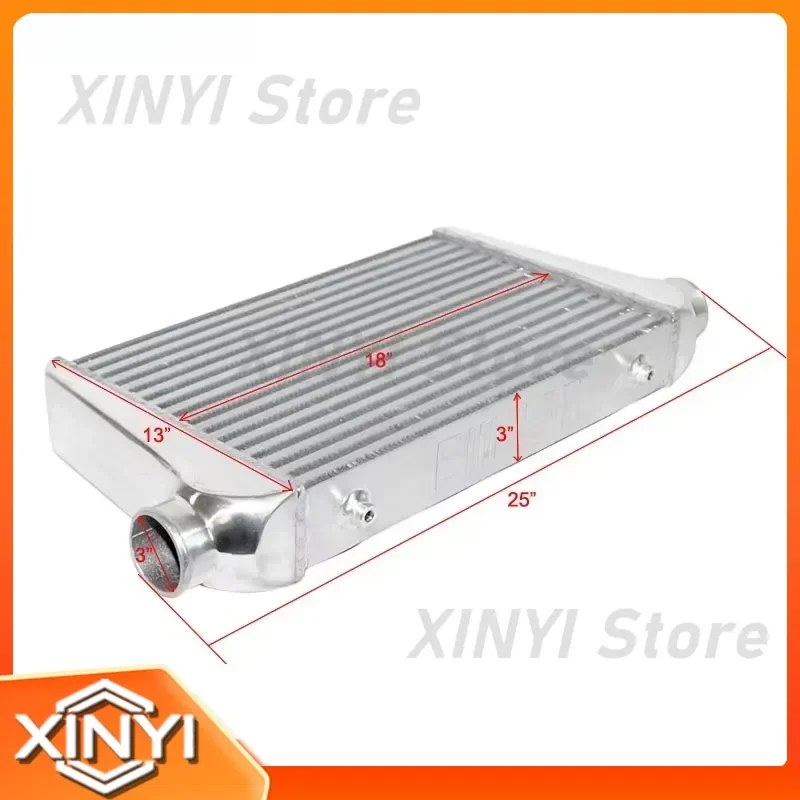 Universal Aluminum Intercooler 25x13x3 Inch Inlet Outlet 3 Inch Tube and Fin Core Heat Exchanger for Turbocharger Cooling