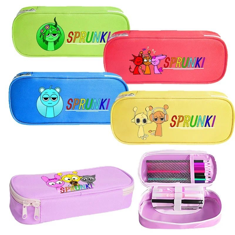 Sprunki-estuche para lápices con estampado bonito, caja de papelería, bolsa para bolígrafos de dibujos animados a la moda, útiles escolares para niños y niñas, regalo de cumpleaños para niños