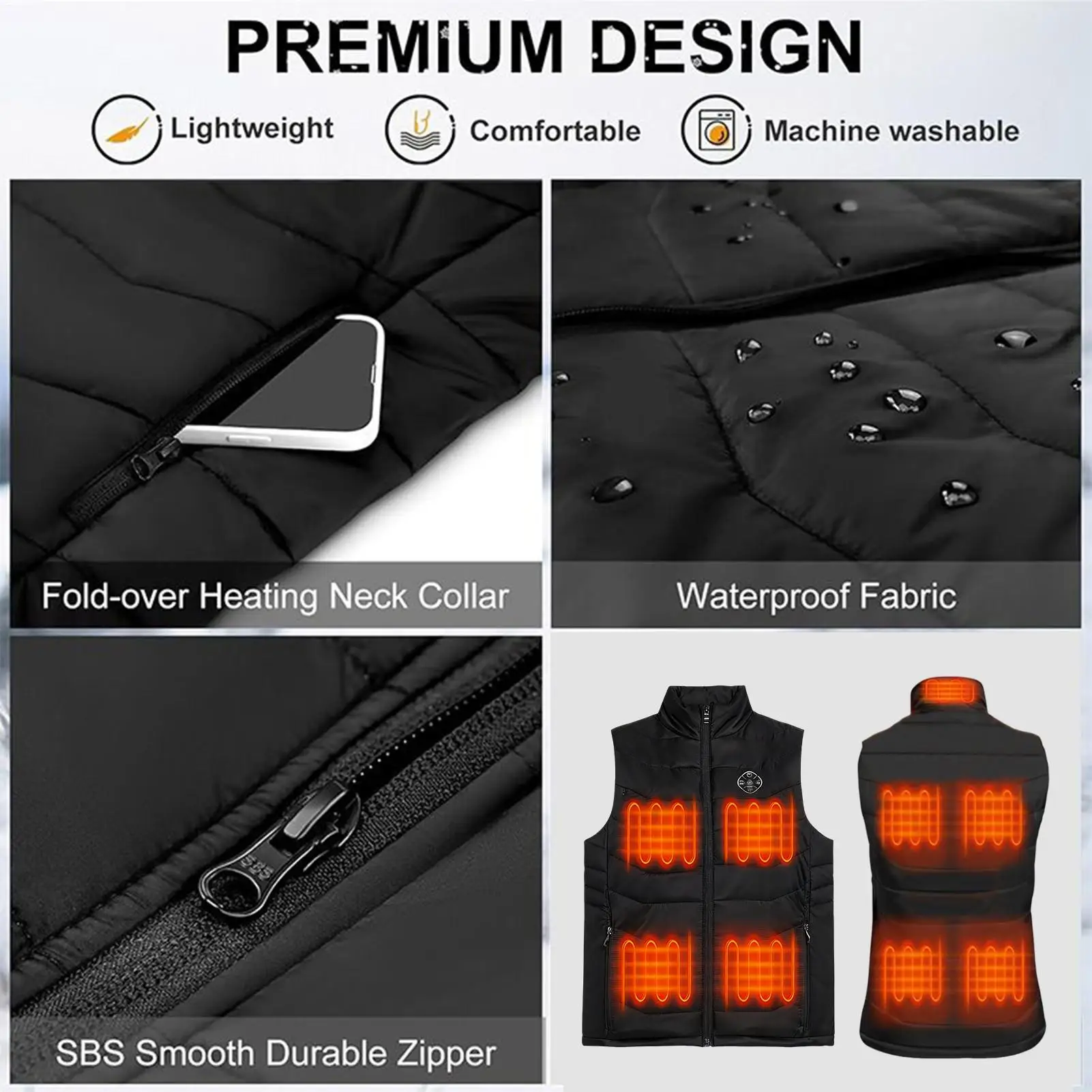 

5V Heated Vest Windproof Breathable Suit Jacket Lightweight Winter Warming Vest Cold Weather Skiing Hunting Motorcycle Cycling