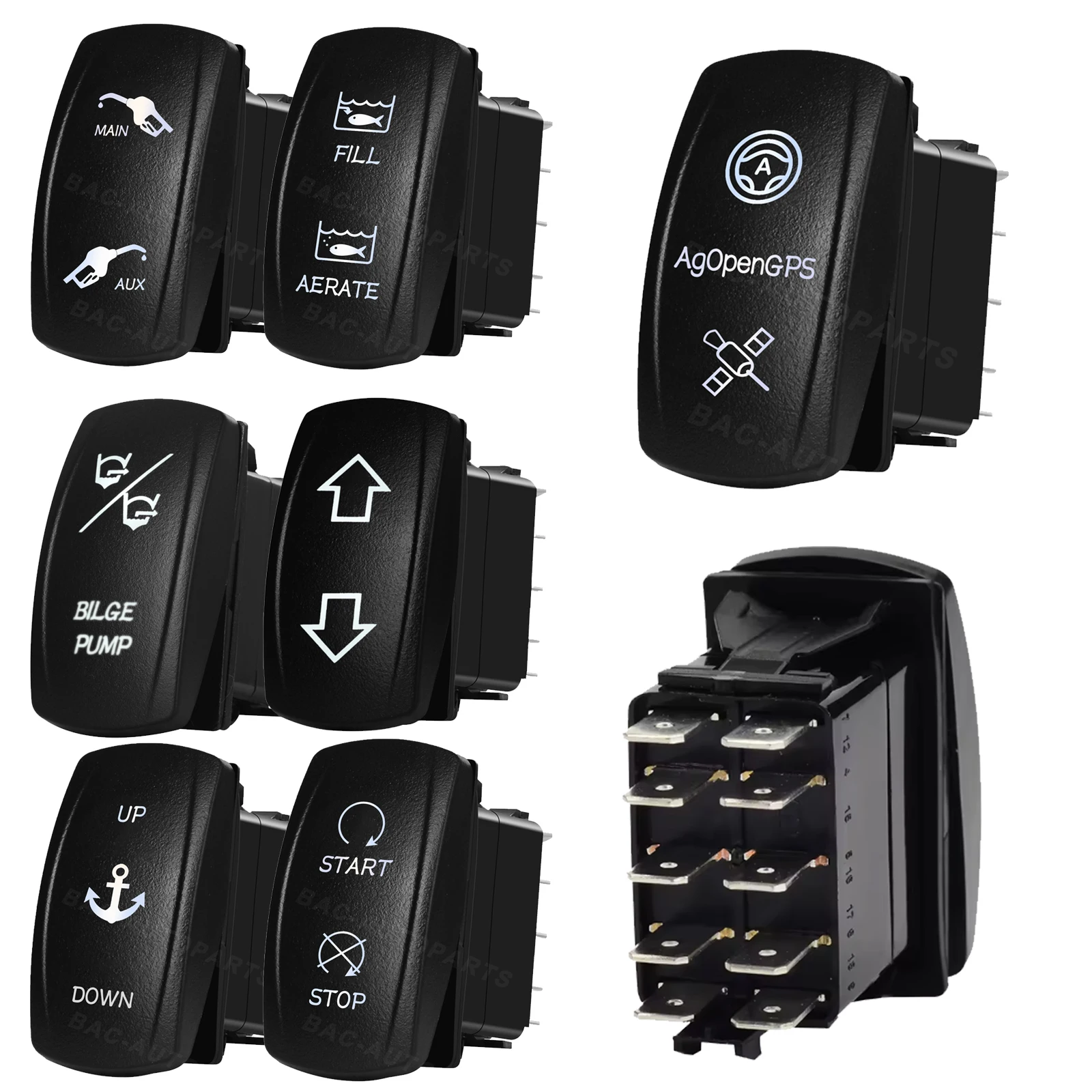 Interruptor rocker universal marinho de 10 pinos, travamento liga/momentâneo para barco marinho, guincho aberto, âncora, motor, controle do tanque de elevação